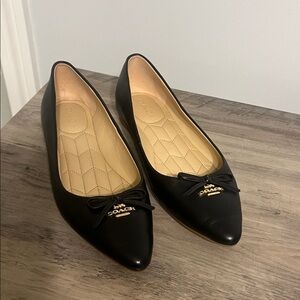 Coach Black Leather Flats with Bow Detail